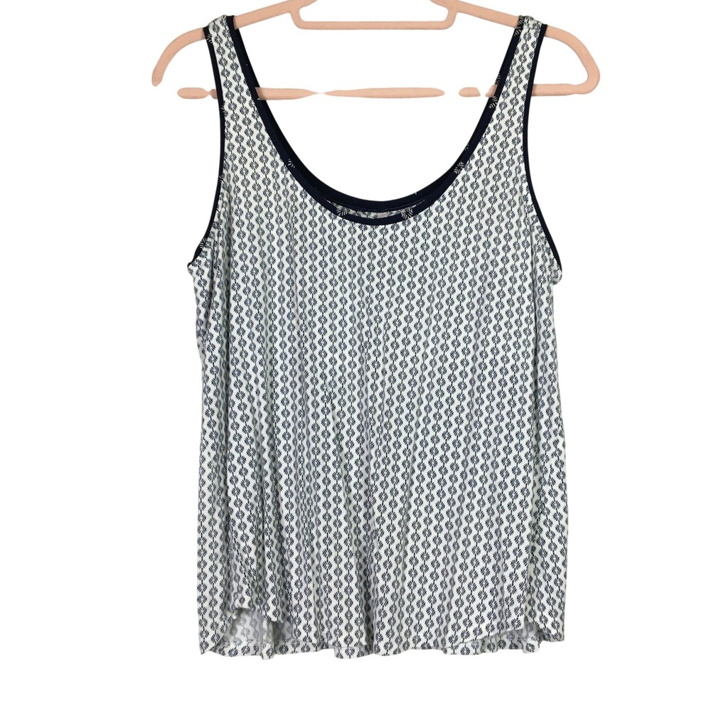 Soma Cool Nights Sleeveless Tank Top Navy White Geometric Shelf Bra‎ Medium
